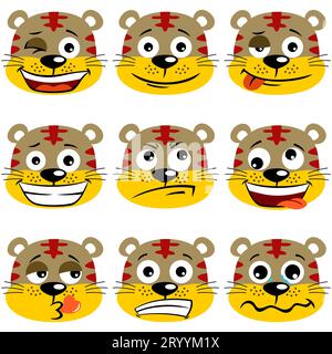 Set of funny cat facial expressions, vector cartoon illustration Stock Vector