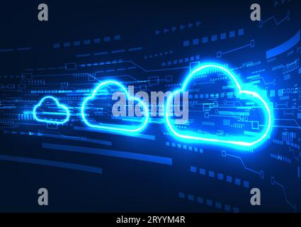Cloud technology with circuit boards on the back The concept is a technology for storing important information through the Internet. It is a security Stock Vector