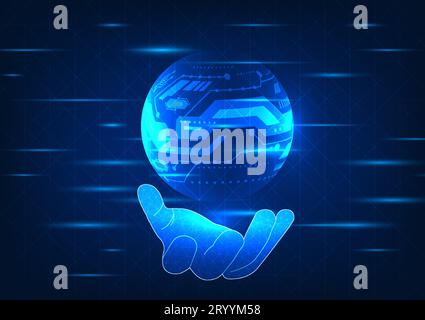 Businessman hand holding technology ball mixed with technology circuit board It means business people who use modern technology to help businesses gro Stock Vector