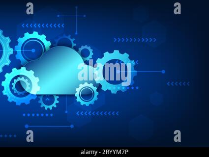 Cloud technology with gears A concept cloud technology that gradually drives the progress of the business that is used to send important information t Stock Vector