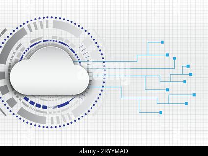 Cloud with tech circle background with connection circuit Data transmission concept to data collection system over secure internet network white tech Stock Vector
