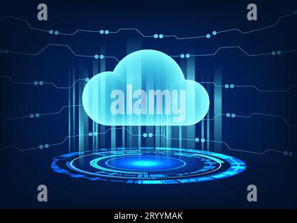 Hologram technology shows the cloud technology behind the circuit board. along with the technology circle Concept is a system used to store important Stock Vector