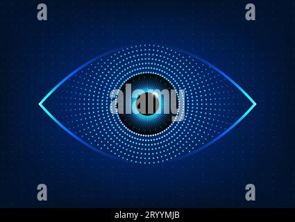 Eye technology abstract background Technology helps to quickly find information or conduct business through the Internet. Dark blue eyes with a blue g Stock Vector