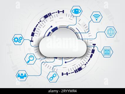 Smart cloud technology with technology circle background with a smart data connection. By collecting data through the system and fetching data for use Stock Vector