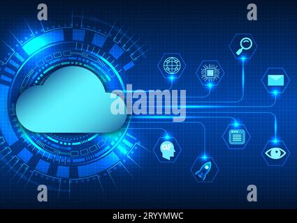Smart cloud technology with a technology circle background with an intelligent data connection. By collecting data through the system and fetching dat Stock Vector