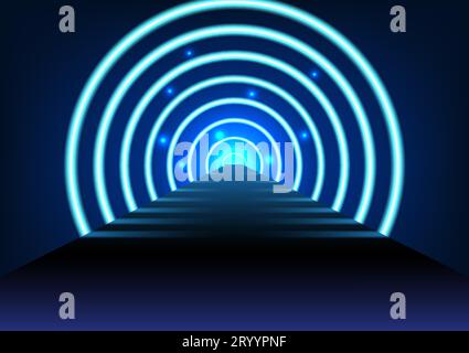 Podium Spherical bending neon lights with a glowing back. to make the product stand out more modern luxury being placed on a long track Stock Vector
