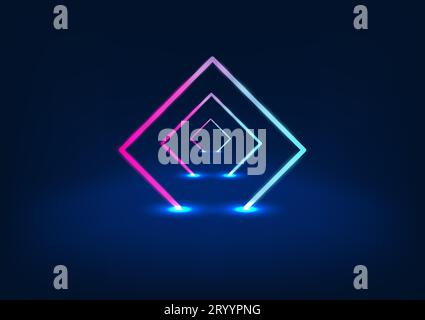 Podium Triangle bending neon lights with blue and purple lighting. to make the product stand out as more modern luxury being placed on a platform long Stock Vector