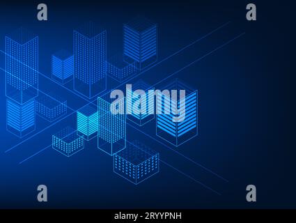 Isometric Smart City Simulation Background Smart city concept without human control with a system to connect people in the city through a network syst Stock Vector