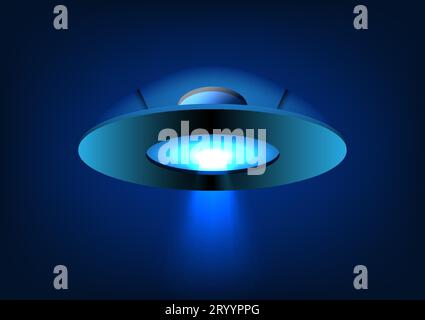 UFO spaceship A beam of white light came out from the spacecraft. is a vector image Suitable for use as a decorative poster or as an illustration Stock Vector