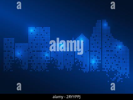 Smart city background It's an unmanned smart city pixel concept city. with a system to connect people in the city through a network system and made bu Stock Vector