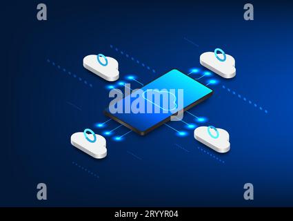Cloud technology background with smartphone It is a data collection via mobile phone using the internet and can also share data. It is a system that m Stock Vector
