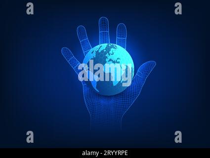 Earth technology background on hand It means that the world's technology is controlled by users to benefit the business Technology plays role in the I Stock Vector