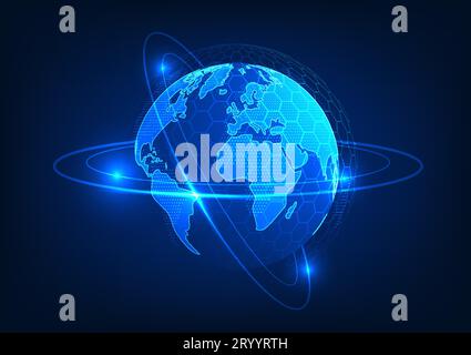 Earth technology background Refers to the Internet network system that covers the whole world. help to communicate The search sends information. do bu Stock Vector