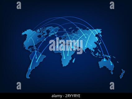 World map technology background High-speed internet network connection that covers the whole world It is a technology that helps in transmitting infor Stock Vector