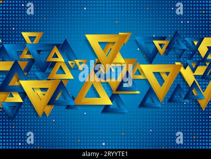Dark blue and orange triangles on dotted background. Hi-tech abstract geometric modern graphic design. Vector illustration Stock Vector