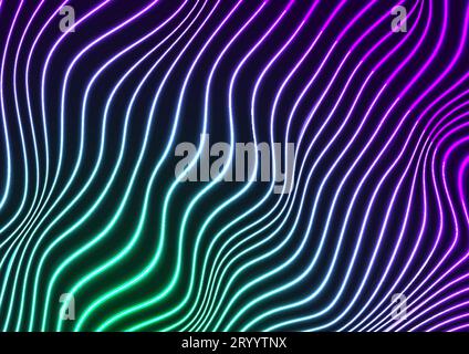 Abstract futuristic green violet neon wavy lines graphic design. Curved 3d flowing waves tech background. Vector illustration Stock Vector