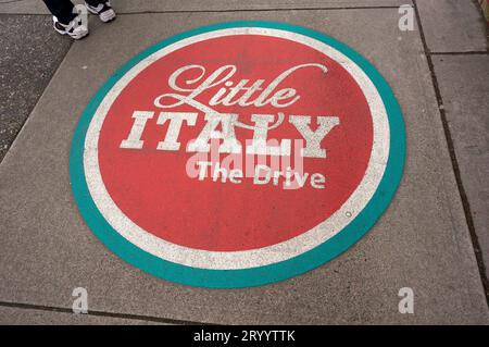 Little Italy sign painted on the sidewalk on Commercial Drive, Vancouver, British Columbia, Canada Stock Photo