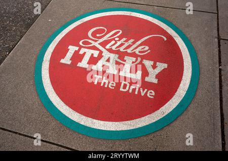 Little Italy sign painted on the sidewalk on Commercial Drive, Vancouver, British Columbia, Canada Stock Photo