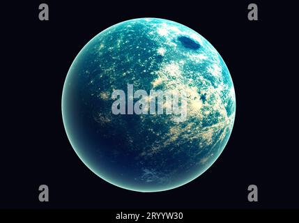 Blue earth in space and galaxy. Globe with outer glow ozone and white cloud. Space planet and Atmosphere concept. Alien and Livi Stock Photo