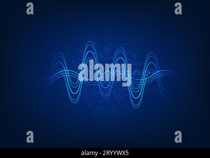 Sound wave technology background The waves overlap in many ways. The back is a gradation point. Focus on dark blue tones. to add luxury modern technol Stock Vector