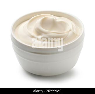 bowl of mayonnaise isolated on white background Stock Photo