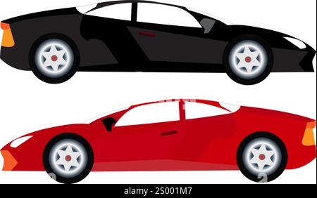 Two cars with black and red colors isolated on transparent white background Stock Vector