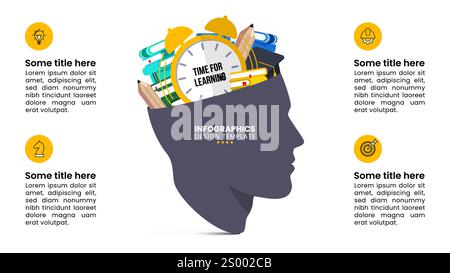 Infographic template with icons and 4 options or steps. Education concept. Can be used for workflow layout, diagram, banner, webdesign. Vector illustr Stock Vector