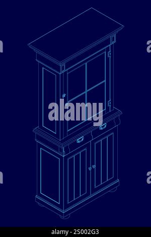 cabinet furniture outline isolated. Vector illustration. Isometric view Stock Vector