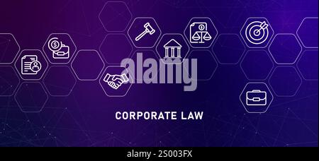 Corporate Law gradient header financial employee rights contract protection agreement business legal attorney for company design icon background Stock Vector