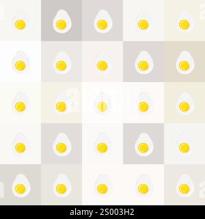 Fried egg top view. Seamless pattern of fried eggs sunny side up. Breakfast of natural product. Great for menu, label, product packaging, recipe. Heal Stock Vector