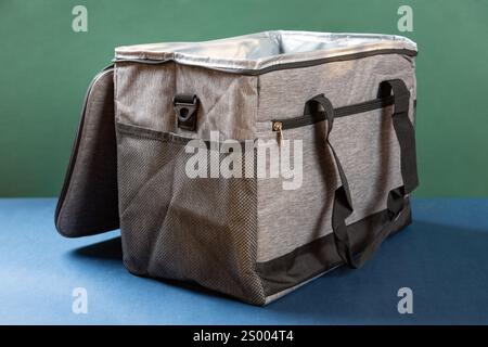 side view big grey lunch pack carrier with the top open Stock Photo