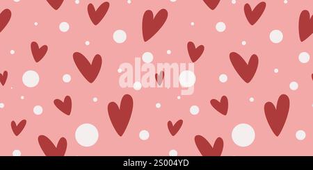 Playful romantic heart infinity background. Romantic hand drawn print with hearts and dots for textile, paper, fabric, packaging. Seamless pattern Stock Vector