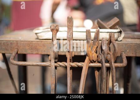 Tools for forging iron. Forging tools. The art of forging metal. Stock Photo