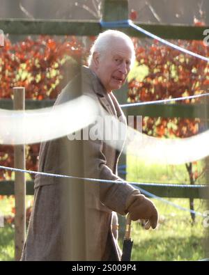 Sandringham, UK. 22nd Dec, 2024. King Charles III attends the Sunday morning service at St. Mary Magdalene church in Sandringham. The King and Queen Camilla are spending the Christmas period at Sandringham where they will be joined by other members of the royal family on Christmas Day. Sandringham, Norfolk, on 22nd December 2024. Credit: Paul Marriott/Alamy Live News Stock Photo