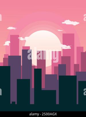 City Illustrator in a Beautiful Evening Stock Vector