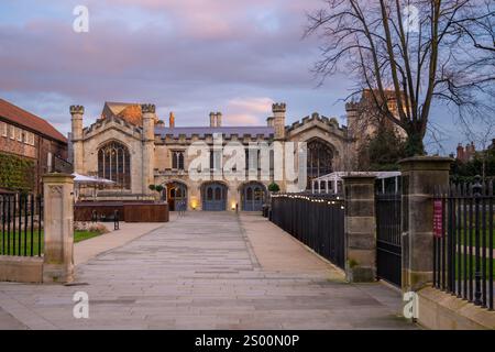 York Minster Refectory exterior at dusk, in winter. York, North Yorkshire, UK Stock Photo