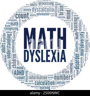 Dyscalculia: Math Dyslexia word cloud conceptual design isolated on white background. Stock Vector