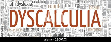 Dyscalculia: Math Dyslexia word cloud conceptual design isolated on white background. Stock Vector