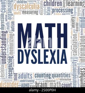 Dyscalculia: Math Dyslexia word cloud conceptual design isolated on white background. Stock Vector
