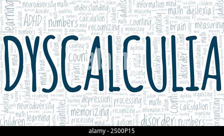 Dyscalculia: Math Dyslexia word cloud conceptual design isolated on white background. Stock Vector
