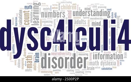 Dyscalculia: Math Dyslexia word cloud conceptual design isolated on white background. Stock Vector