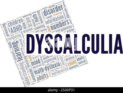 Dyscalculia: Math Dyslexia word cloud conceptual design isolated on white background. Stock Vector
