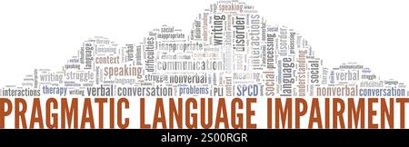Pragmatic Language Impairment PLI word cloud conceptual design isolated on white background. Stock Vector