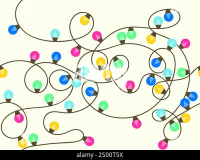 Christmas glowing garland seamless pattern. Multicolor Christmas Lights. Christmas bulb garland. Festive design for posters, banners and advertising p Stock Vector