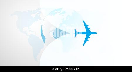 An Airplane Silhouette Opens Up the Translucent Cover Background Over an Earth Globe and World Map. Concept of Trip to Abroad for Vacations or Discove Stock Vector