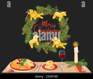 Hand drawn Christmas festive table vector illustration Stock Vector