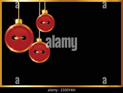 New year greeting card template with sewing buttons as christmas baubles Stock Vector