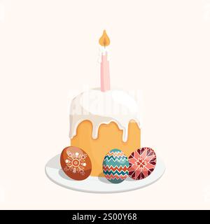 Festive Easter bread with painted eggs Stock Vector