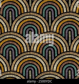 Seamless geometrical vector pattern, satin stitch embroidery Stock Vector