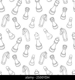 Black and white chess figures seamless pattern Stock Vector